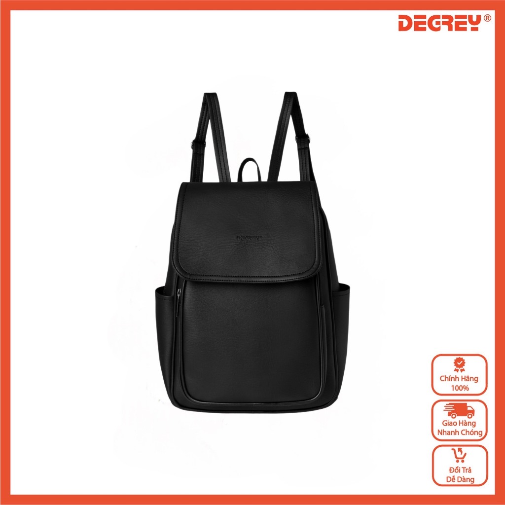 Balo da Degrey có nắp medium size màu đen - MNAP