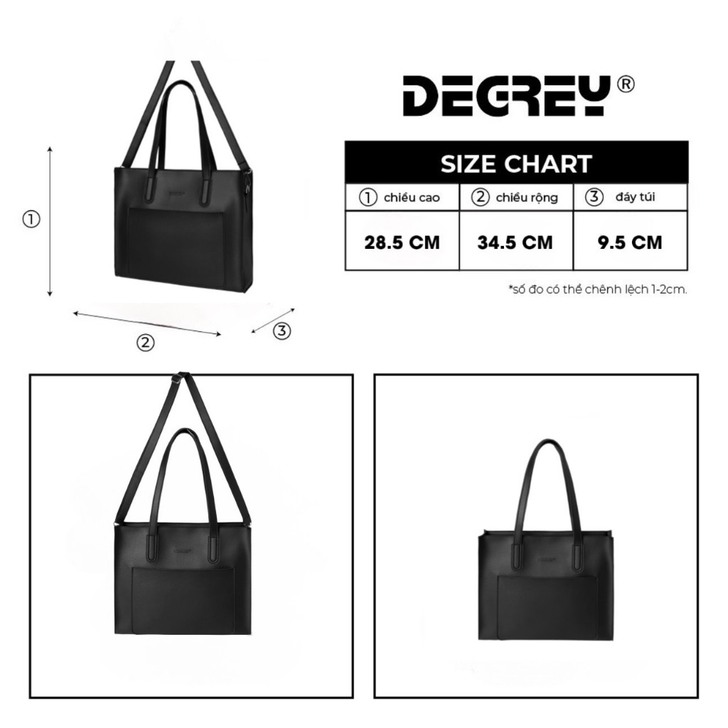 Túi tote da Degrey đeo chéo màu đen - TOTD