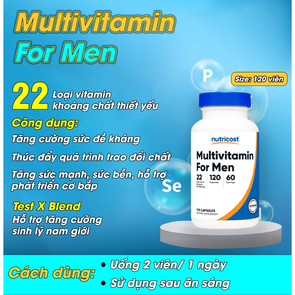 Nutricost Multivitamin For Men - Viên Uống Bổ Sung 22 Loại Vitamin Và Khoáng Chất Cần Thiết Cho Cơ Thể