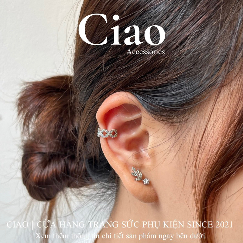 [HOẢ TỐC 1H] Khuyên vành tai/ Kẹp tai mạ bạc đính đá mã 65 Ciao accessories