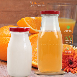 Chai thủy tinh nắp thiếc đỏ 200ml - 250ml - 300ml Chai đựng sữa hạt nước trái cây, coffee, yến chưng thực phẩm chailo170