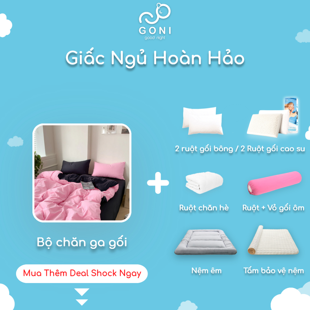 Bộ chăn ga gối màu Black Pink - Đen Hồng Tici GONI, Drap giường phối màu Đen Hồng, đủ kích thước trải nệm không kèm ruột