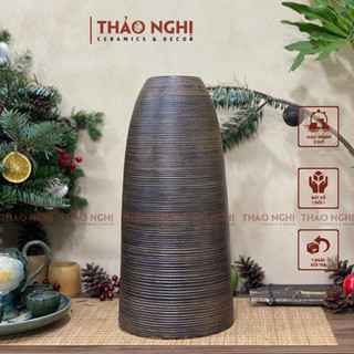 Bình hoa dáng chuông - Lọ cắm hoa dáng chuông cao 45cm men nâu vân ganh - Bình gốm cắm hoa dơn, đào, mận decor đẹp