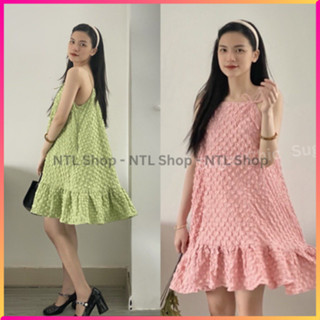 Váy hai dây babydoll  đính nơ đuôi cá Ulzzang chất xốp siêu cao cấp, Đầm babydoll chất thun xốp from rộng kiểu 2 dây