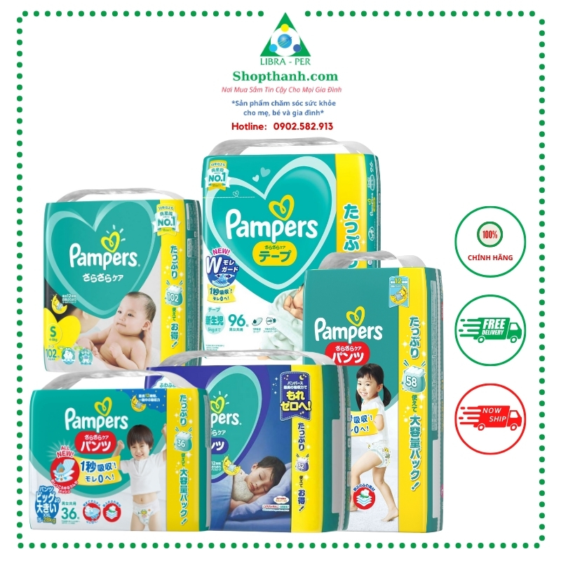 (Jumbo) Bỉm ( Tã ) Pampers nội địa Nhật dán/quần đủ size NB96, NB82, S102, M80, L60, XL50, XL46, XXL32