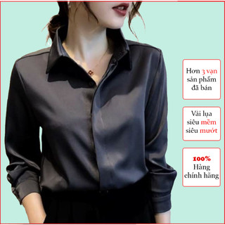 Áo sơ mi nữ đen, trắng sơ mi công sở nữ vải lụa tằm cao cấp