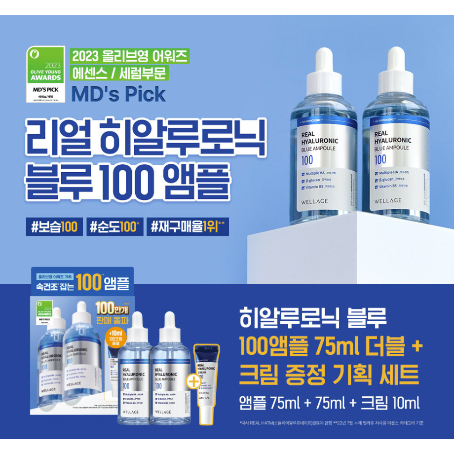 Serum cấp nước WELLAGE REAL HYALURONIC BLUE AMPOULE
