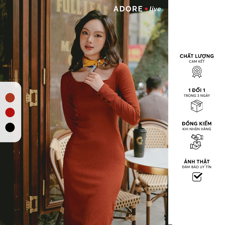 Váy Knit dresses poly xốp cổ vuông 3 màu 322DR9009 ADORE DRESS