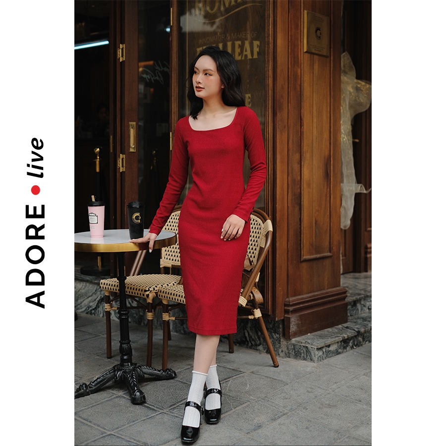 Váy Knit dresses poly xốp cổ vuông 3 màu 322DR9009 ADORE DRESS