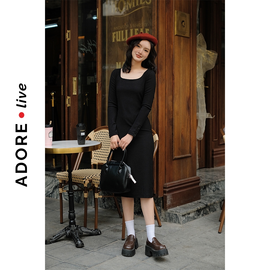 Váy Knit dresses poly xốp cổ vuông 3 màu 322DR9009 ADORE DRESS