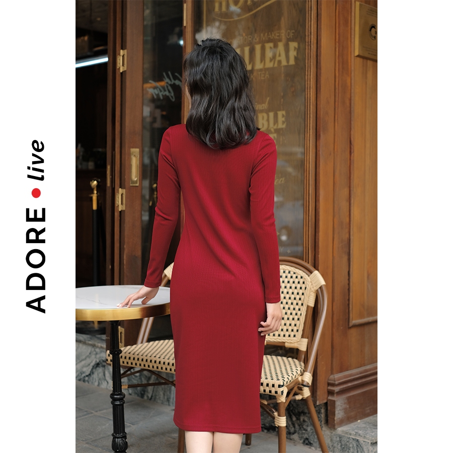 Váy Knit dresses poly xốp cổ vuông 3 màu 322DR9009 ADORE DRESS