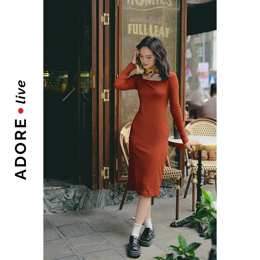 Váy Knit dresses poly xốp cổ vuông 3 màu 322DR9009 ADORE DRESS