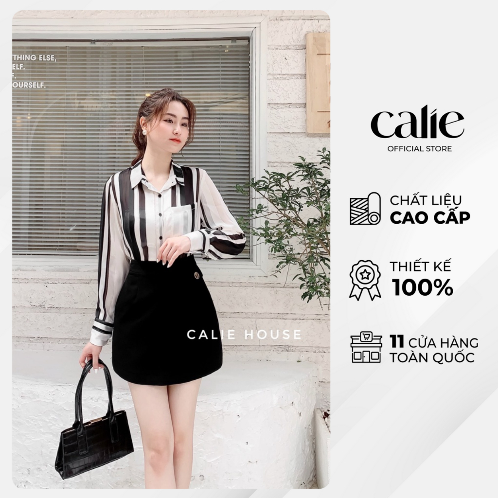 Quần giả váy nữ ngắn dáng A cạp cao phối cúc thanh lịch thời trang công sở Calie House Q3