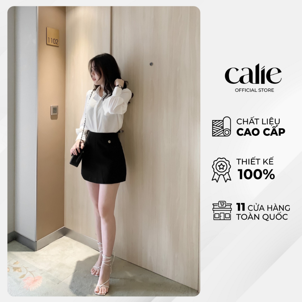 Chân váy ngắn dáng A thần thánh cúc eo chấy Tuyt si không nhăn nhàu cực dễ phối đồ thời trang công sở Calie House CA095
