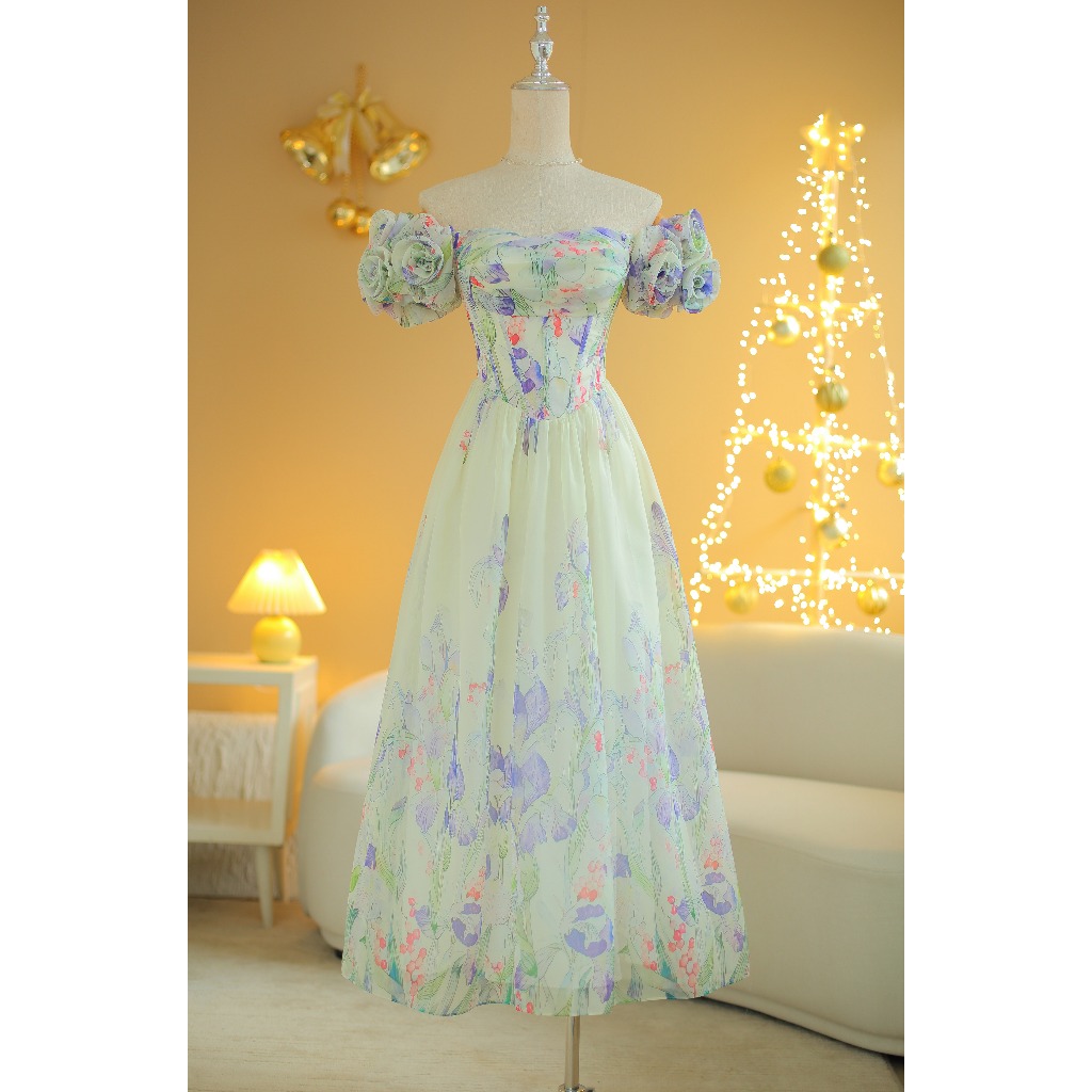 SÒ VINTAGE - VIOLETTA Đầm maxi xếp li cuốn hoa