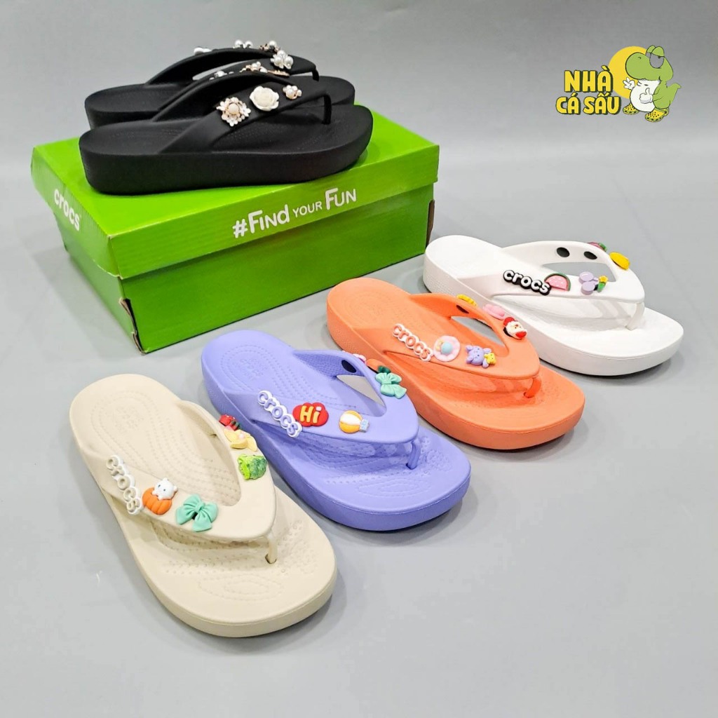 Dép kẹp cross baya platform flip nữ cao 3 phân tặng kèm full 6 jibbitz 3D, dép xỏ ngón cross baya platform high 3cm