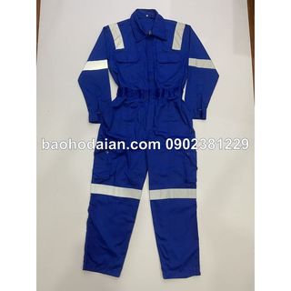 Quần áo bảo hộ áo liền quần màu xanh phối phản quang xám kaiki 65/35 - đủ size