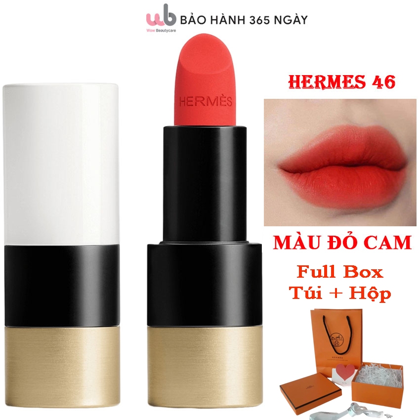 Son Hermes 46 tông màu hồng cam cá tính,Rouge Exotique,Màu son dễ đánh,mùi hương nhẹ nhàng,Tặng kèm quà xịn sò.