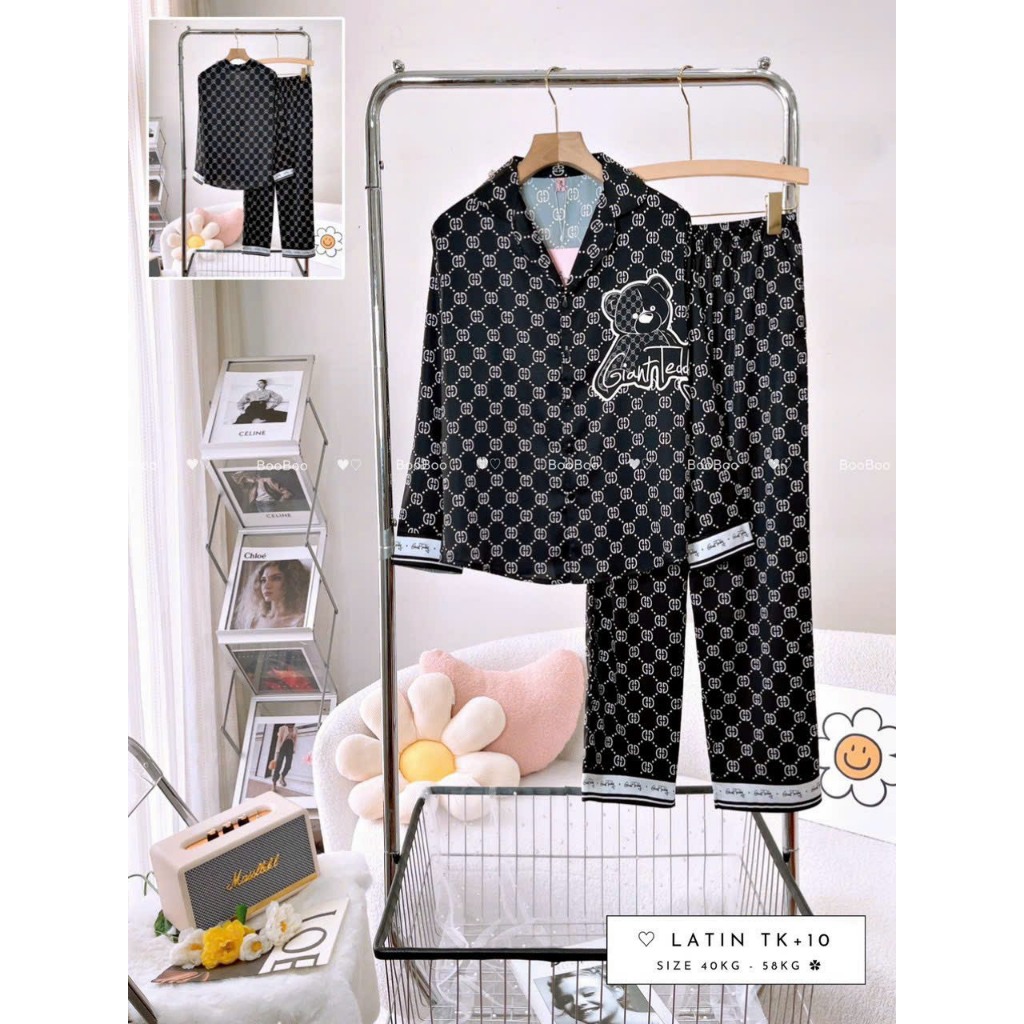 Đồ bộ pijama/pizama TDQD chất latin/lụa cao cấp BOO BOO in 3D hoạt hình. hongduyen2188.