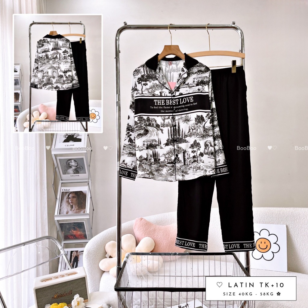 Đồ bộ pijama/pizama TDQD chất latin/lụa cao cấp BOO BOO in 3D hoạt hình. hongduyen2188.