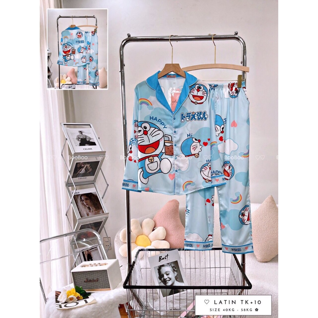 Đồ bộ pijama/pizama TDQD chất latin/lụa cao cấp BOO BOO in 3D hoạt hình. hongduyen2188.