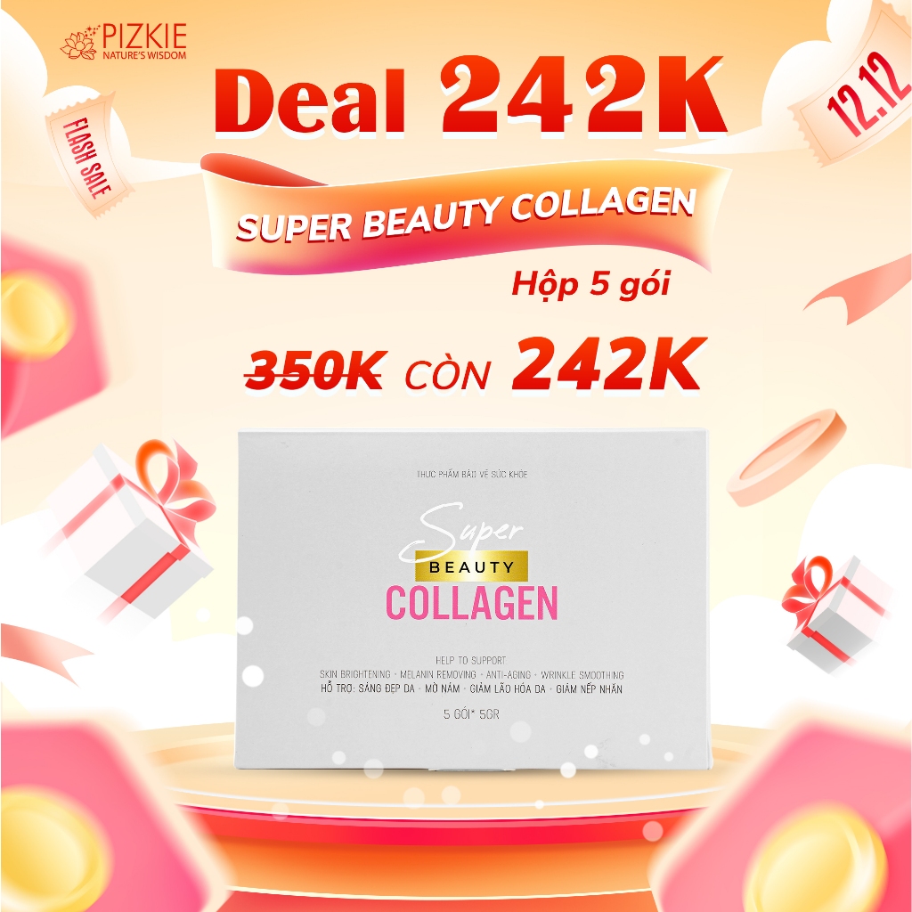 SUPER BEAUTY COLLAGEN PIZKIE - Trẻ Hóa, Giảm Nếp Nhăn, Làm Sáng Da, Chống Nắng, Giảm Mùi Cơ Thể - Hộp 30 Gói