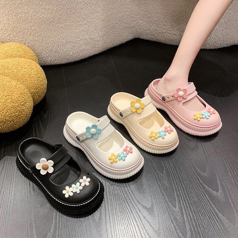 Dép Sục, Dép Cross Nữ Chất EVA siêu nhẹ Có Quai Đế Cao kèm sticker bông hoa màu siêu xinh - E2309-1🎀🌸