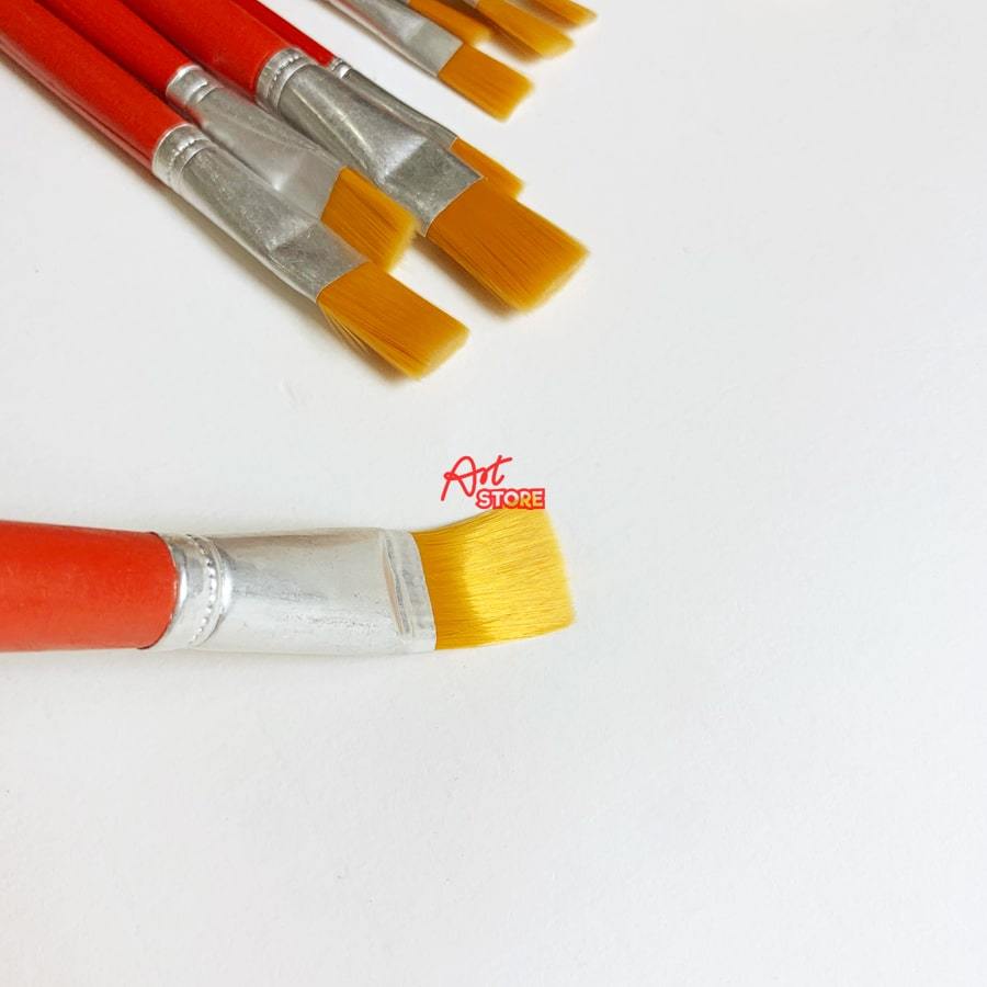 Cọ Vẽ Màu Acrylic, Cọ Quét Keo, Cọ Dẹp Nilon Cán Đỏ Size 12