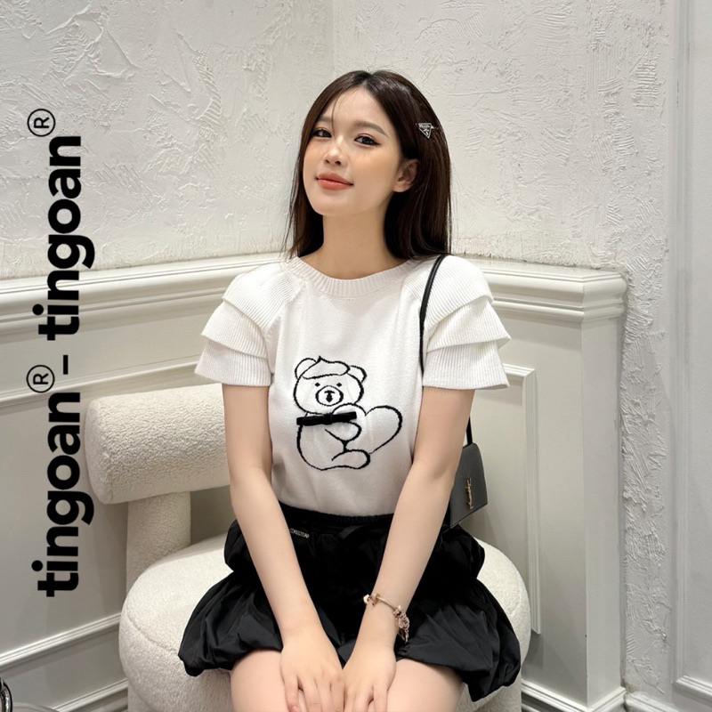Pass  Áo TINGOAN thêu hình gấu màu trắng newtag