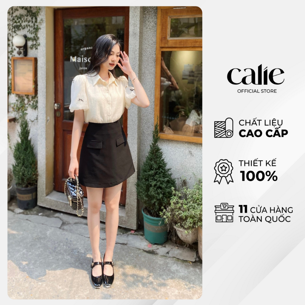 Chân váy A basic 2 nắp túi bên sườn tôn dáng Calie CA065
