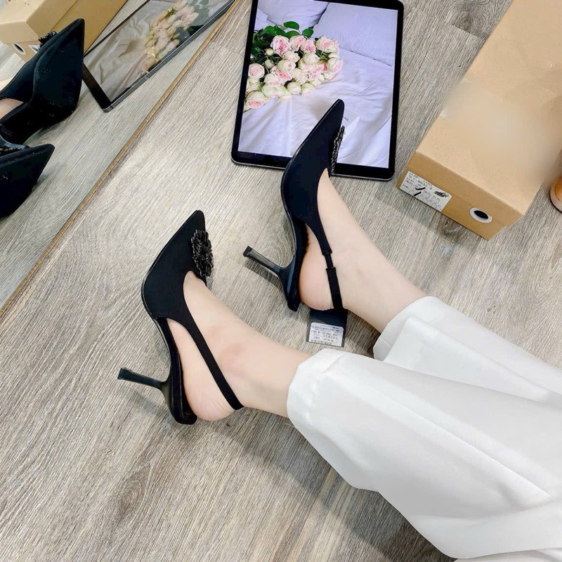 ☘️ AN SHOES☘️Sangdal bít mũi Cao gót 9cm. chất silk mềm, khóa đá xinh hàng quảng châu full box.