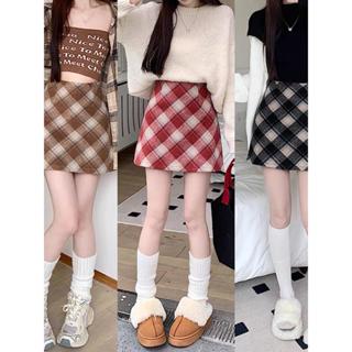 Chân váy dạ kiểu kẻ sọc cảo chữ A dáng ngắn xòe 2 lớp dày dặn phong cách retro Hàn Quốc Minihouse