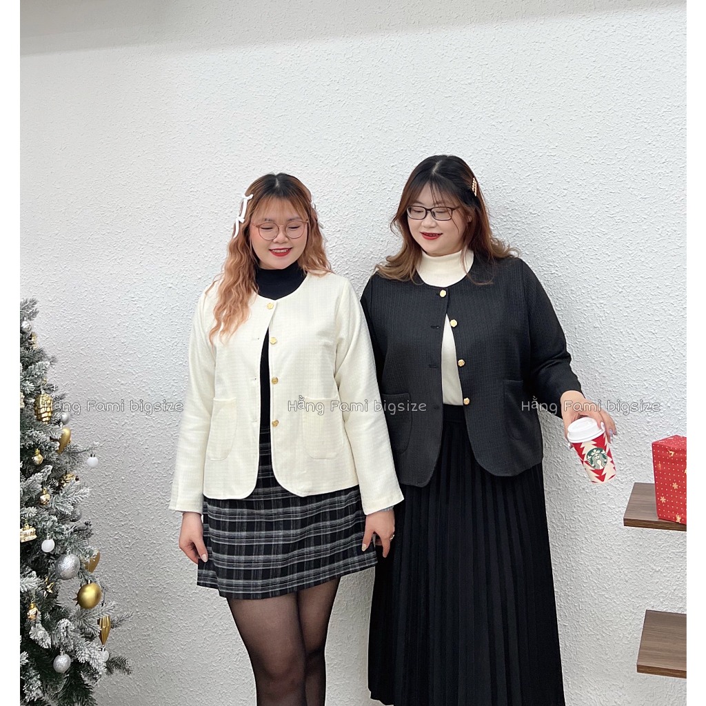 Áo khoác dạ tweed 2 lớp dài tay kiểu dáng Hàn Quốc bigsize