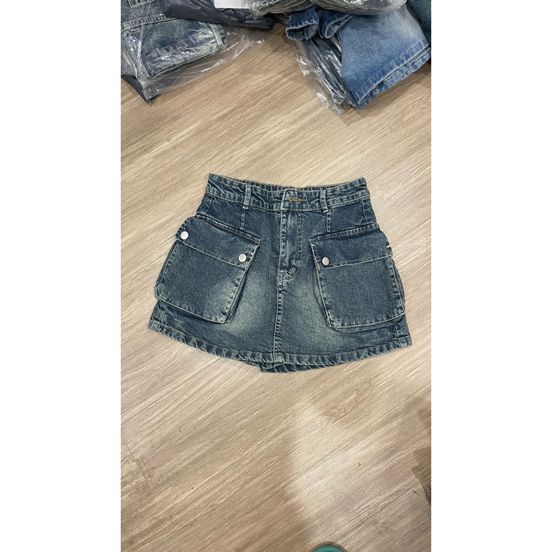 Quần váy TÚI HỘP chất jean dày dặn mặt trước váy mặt sau quần lưng cao HUONGSAU