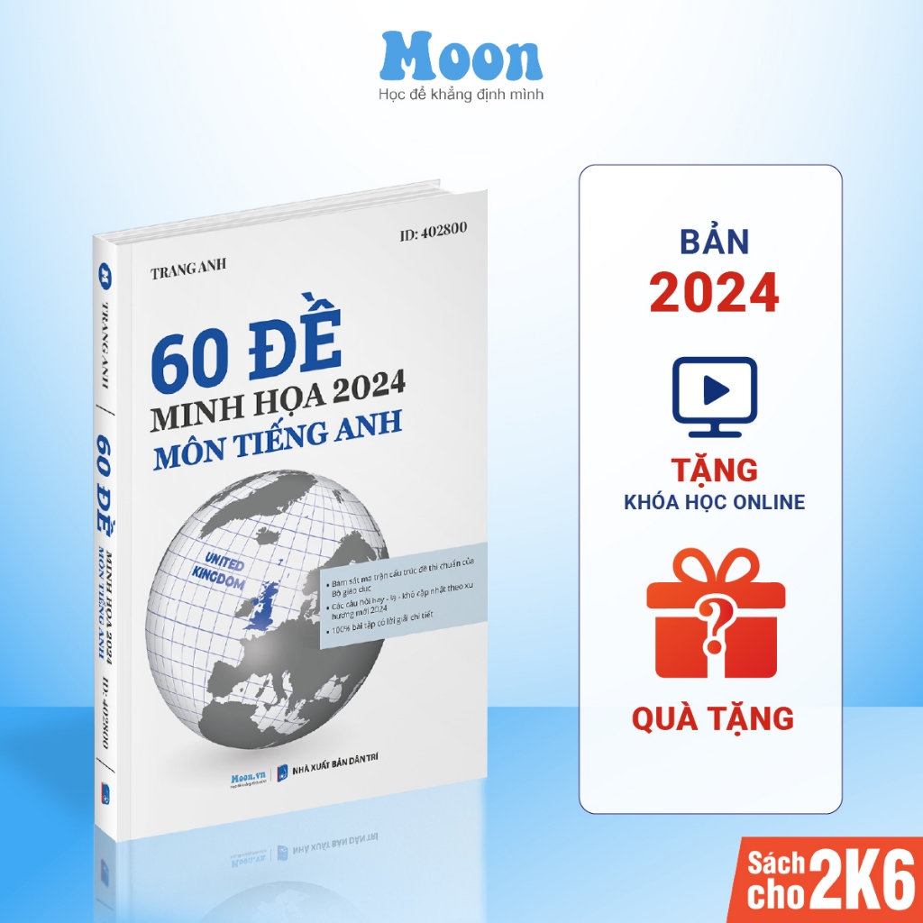 Combo 3 sách Bộ đề minh họa khối D07 ôn luyện thi THPTQG 2024 Môn Toán, Hóa, Anh Moonbook | Sách ID