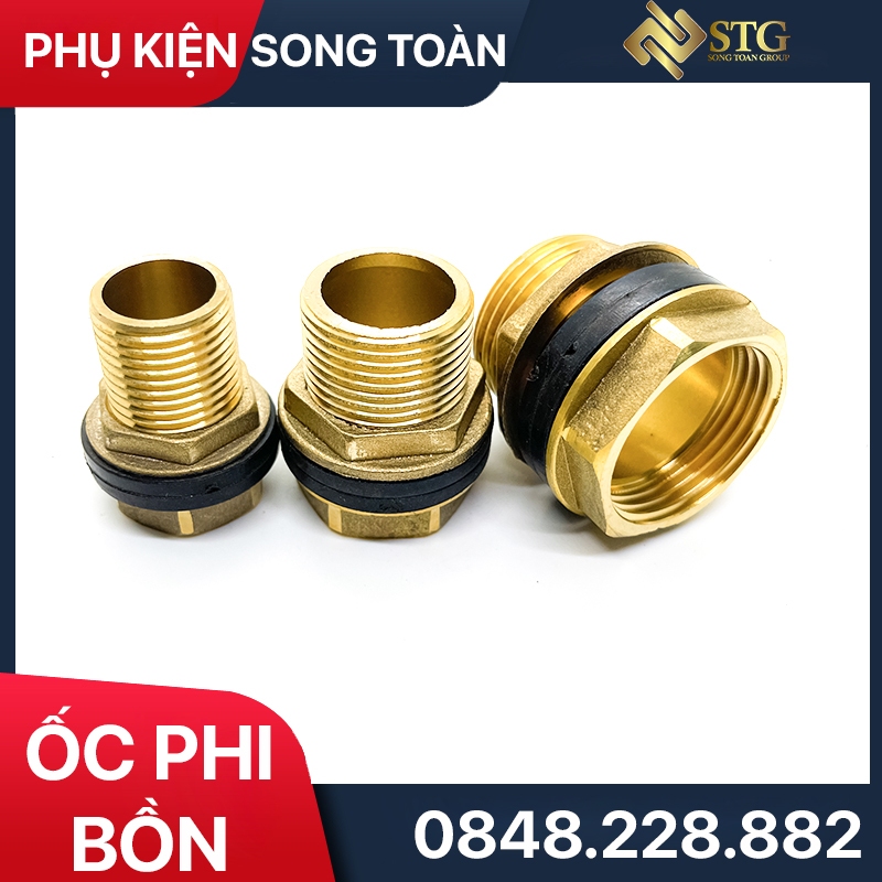 Ốc Phi Bồn & Nối Tét Nước & Khớp Nối Vách Ngăn - Bằng Đồng Thau, Bước Ren Thông Dụng Trên Thị Trường - BH 3 Năm