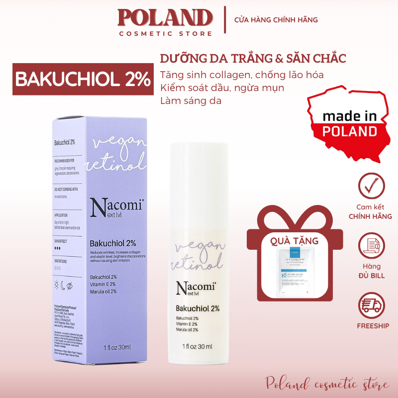 Kem dưỡng Bakuchiol Nacomi tương tự Retinol chống lão hóa, tăng sinh collagen, cải thiện sắc tố da