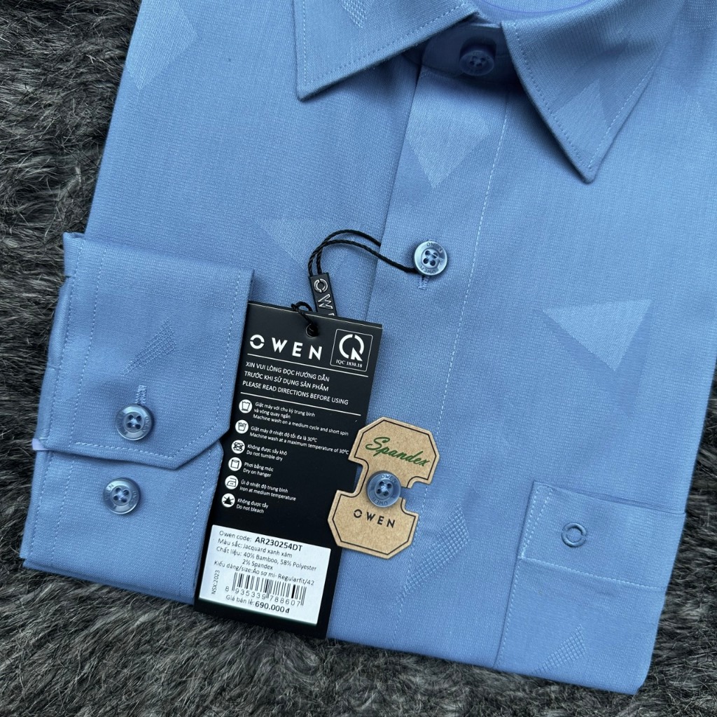 OWEN - Áo Sơ mi dài tay Owen Regularfit chất sợi tre kẻ chìm màu xanh 230254