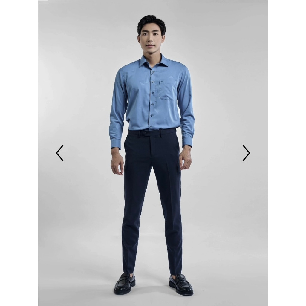 OWEN - Áo Sơ mi dài tay Owen Regularfit chất sợi tre kẻ chìm màu xanh 230254