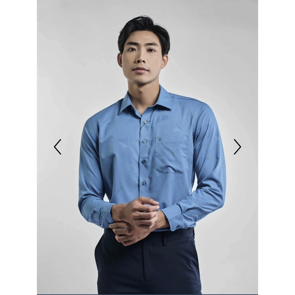 OWEN - Áo Sơ mi dài tay Owen Regularfit chất sợi tre kẻ chìm màu xanh 230254