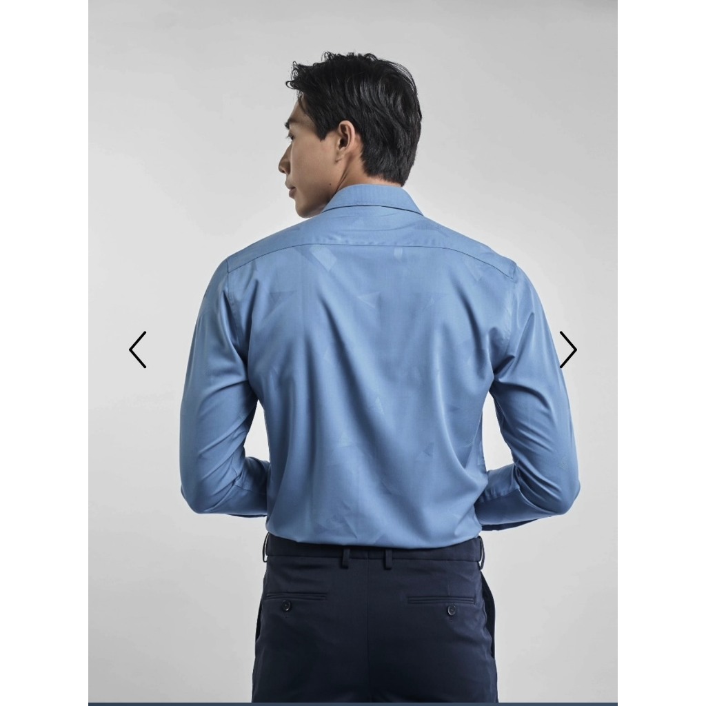 OWEN - Áo Sơ mi dài tay Owen Regularfit chất sợi tre kẻ chìm màu xanh 230254