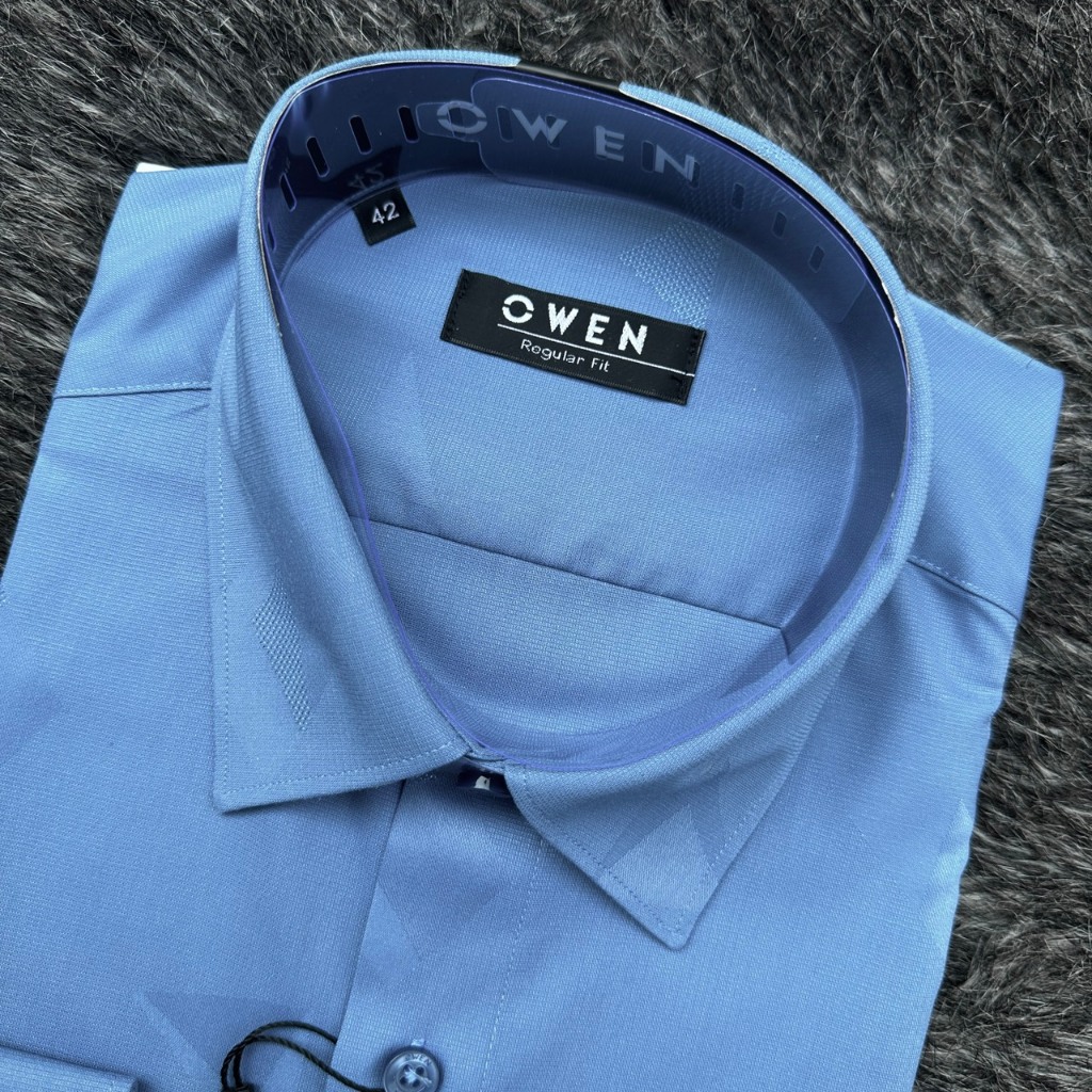 OWEN - Áo Sơ mi dài tay Owen Regularfit chất sợi tre kẻ chìm màu xanh 230254