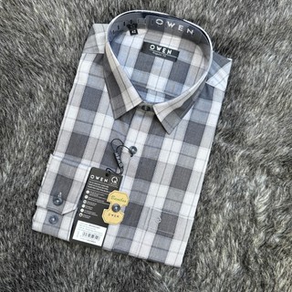 OWEN - Áo sơ mi dài tay Owen Regular fit chất sợi tre kẻ ca rô đen xám 230572