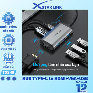 Hub type c to hdmi 6in1 cho macbook, laptop có pd sạc nhanh - cổng chuyển đổi hub usb type-c to hdmi, vga, usb 3.0