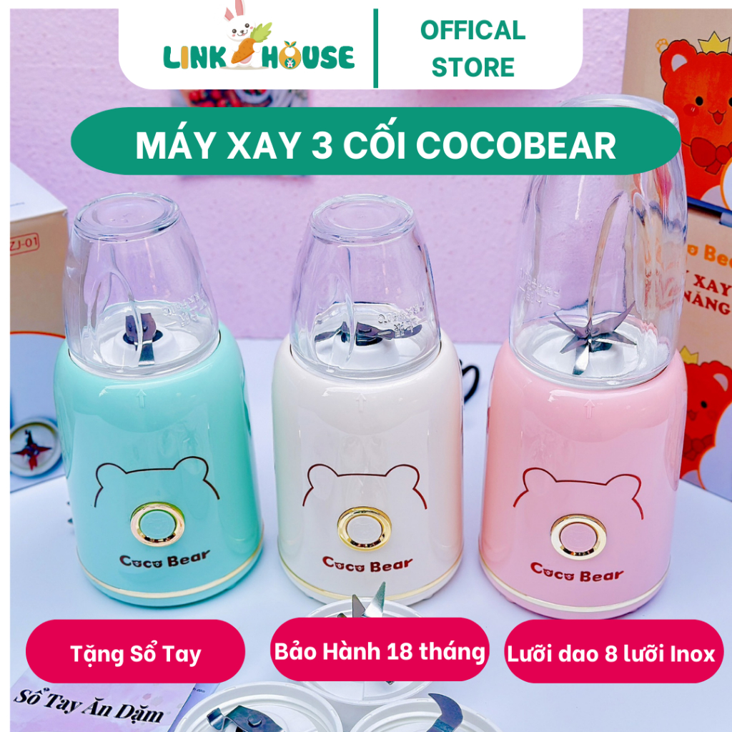 Máy Xay 3 Cối Coco Bear Xay Đồ Ăn Dặm Cho Bé, Xay Rau Củ, Thịt Cá LinkHouse Shop