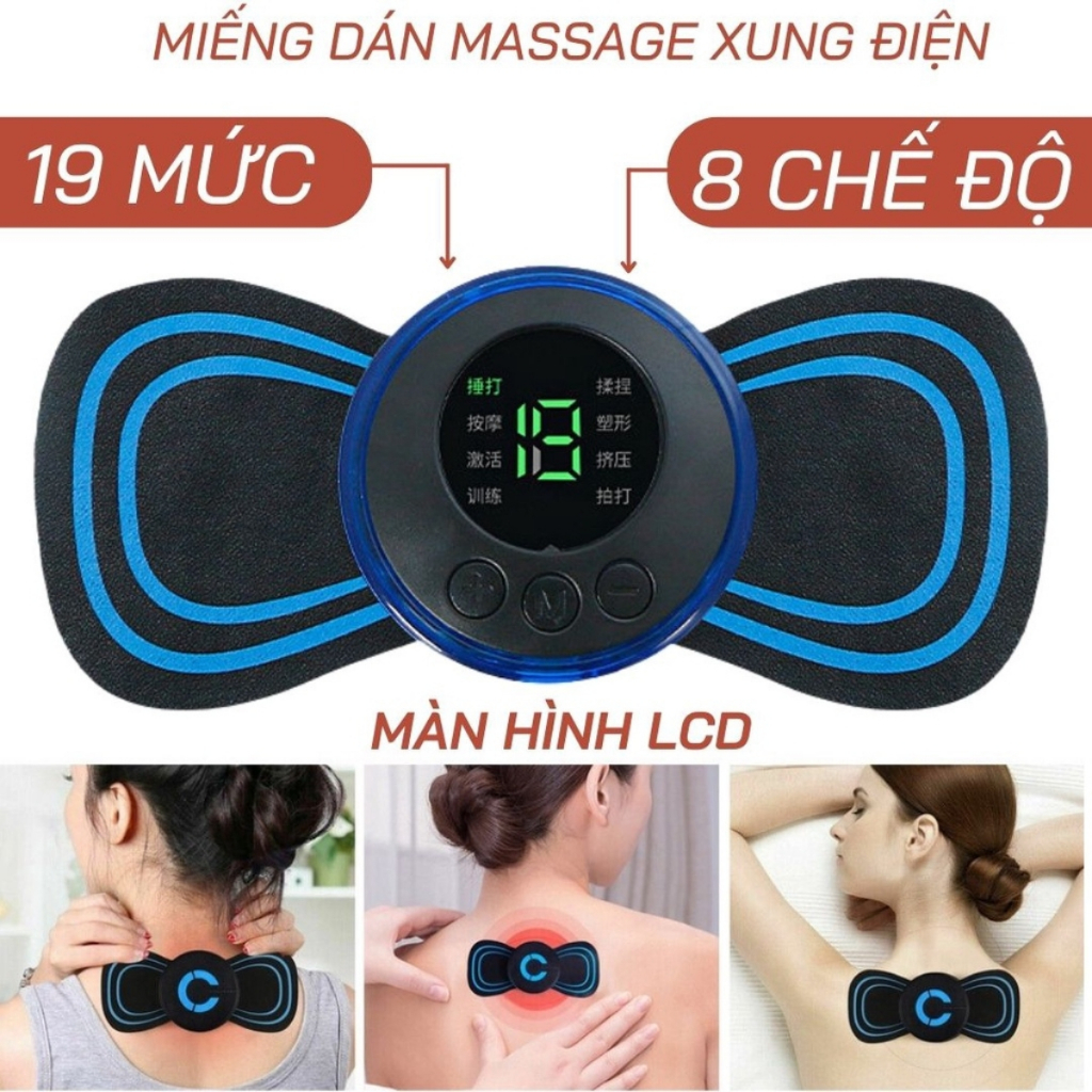 Máy Massage Xung Điện Toàn Thân, Miếng Dán Máy Massage Mini EMS 8 Chế Độ Tùy Chỉnh Dùng Pin Tiện Lợi Giảm Đau Nhức