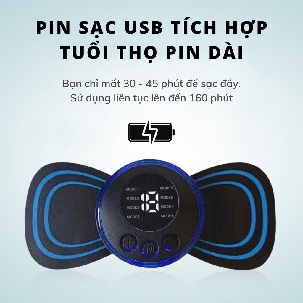 Máy Massage Xung Điện Toàn Thân, Miếng Dán Máy Massage Mini EMS 8 Chế Độ Tùy Chỉnh Dùng Pin Tiện Lợi Giảm Đau Nhức