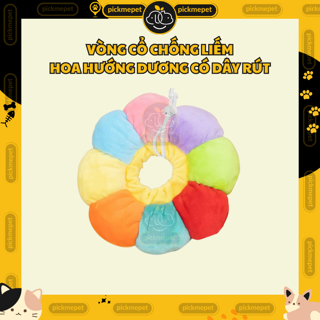 Vòng Cổ Chống Liếm Hình Hoa Hướng Dương Có Dây Rút Cho Chó Mèo - Bằng Bông Mềm Mại, Nhẹ Nhàng