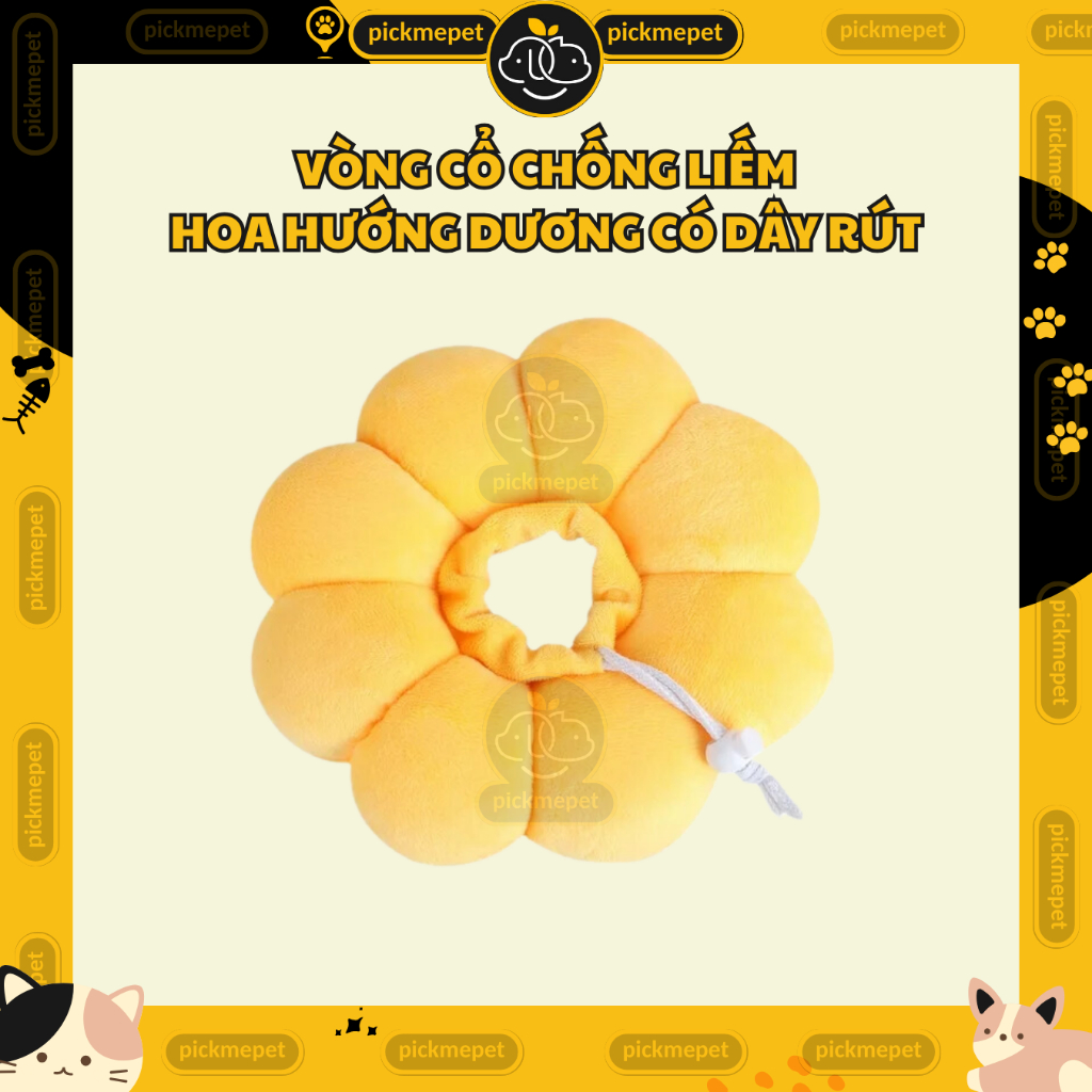 Vòng Cổ Chống Liếm Hình Hoa Hướng Dương Có Dây Rút Cho Chó Mèo - Bằng Bông Mềm Mại, Nhẹ Nhàng