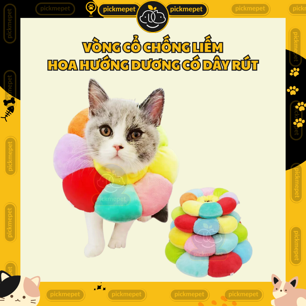 Vòng Cổ Chống Liếm Hình Hoa Hướng Dương Có Dây Rút Cho Chó Mèo - Bằng Bông Mềm Mại, Nhẹ Nhàng